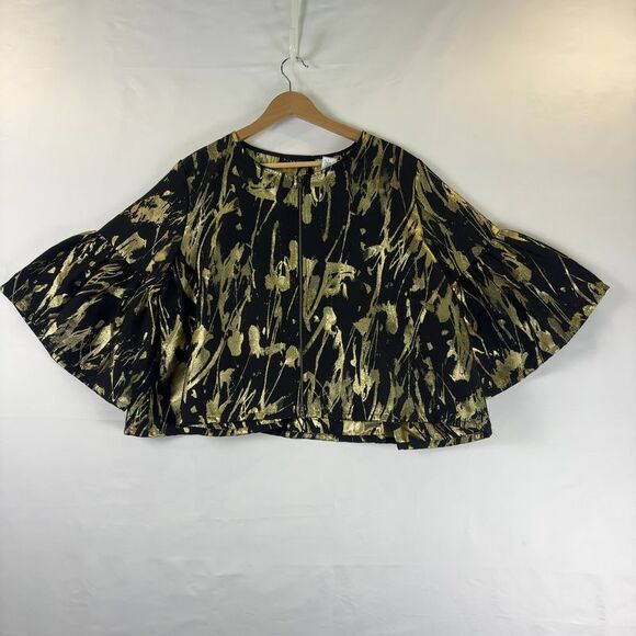 bryn Walker Frida Round Neck Ruffle Bell Sleeve Jacket
